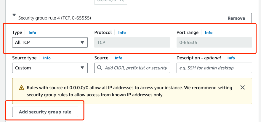 Add Security Group in Network Setting