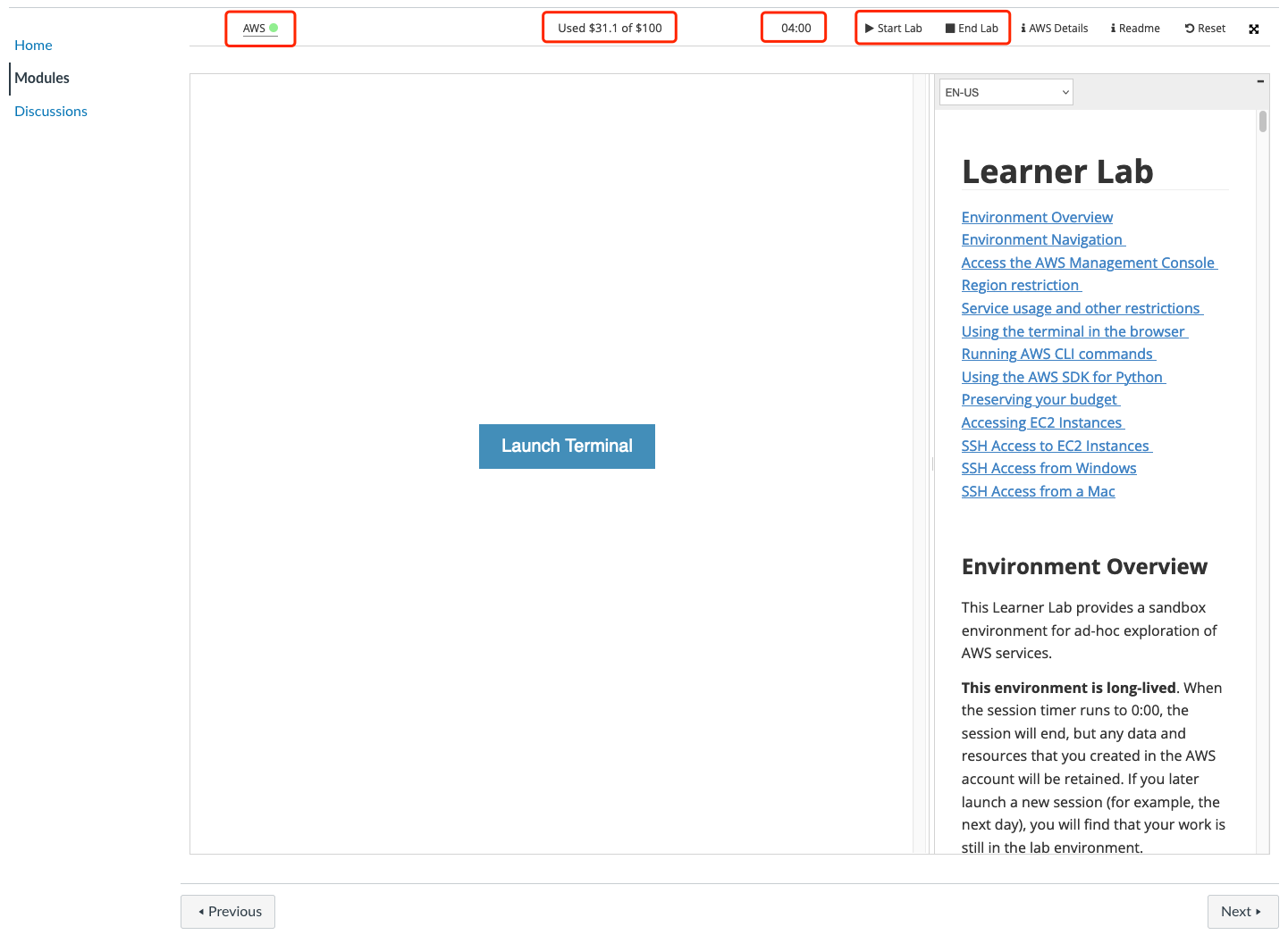 AWS Academy Setting