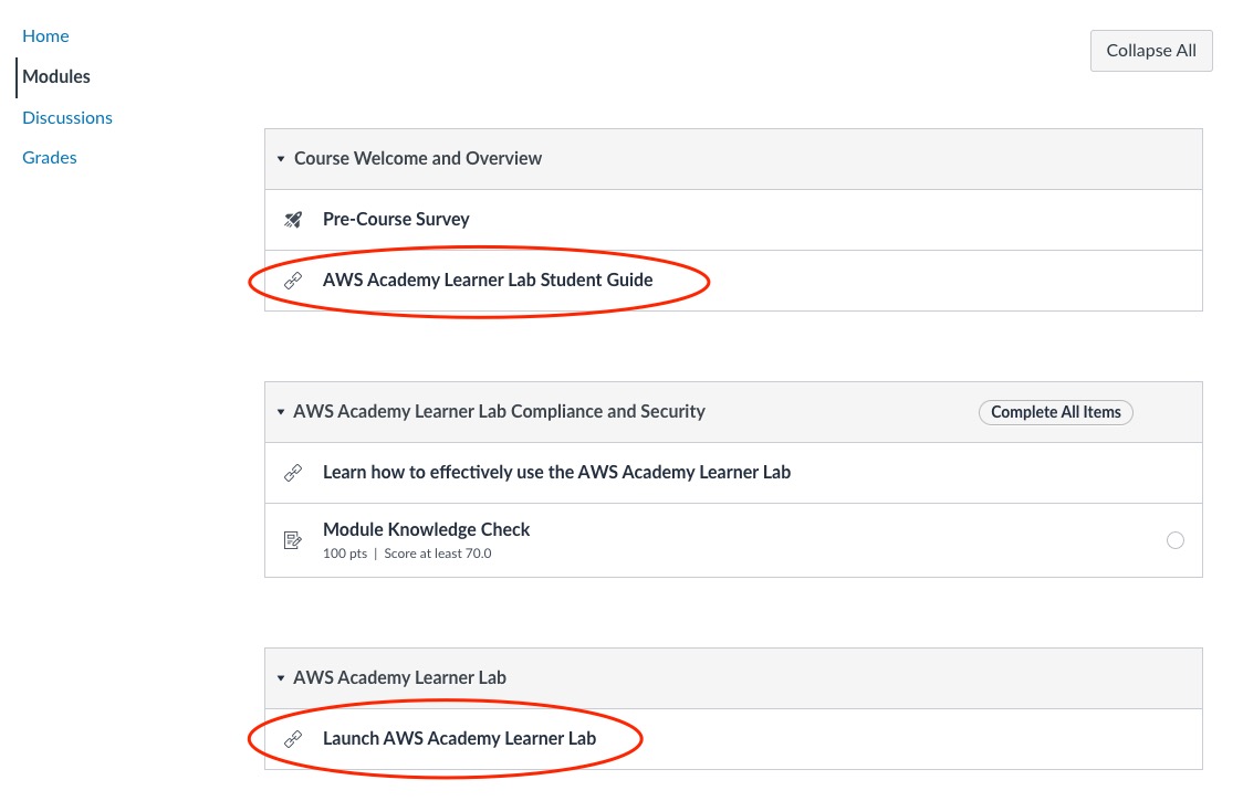 AWS Academy Setting